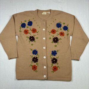 Lane Bryant Cardigan Sweater Vintage 70’s Embroidered Flowers Buttons 44 (1x)